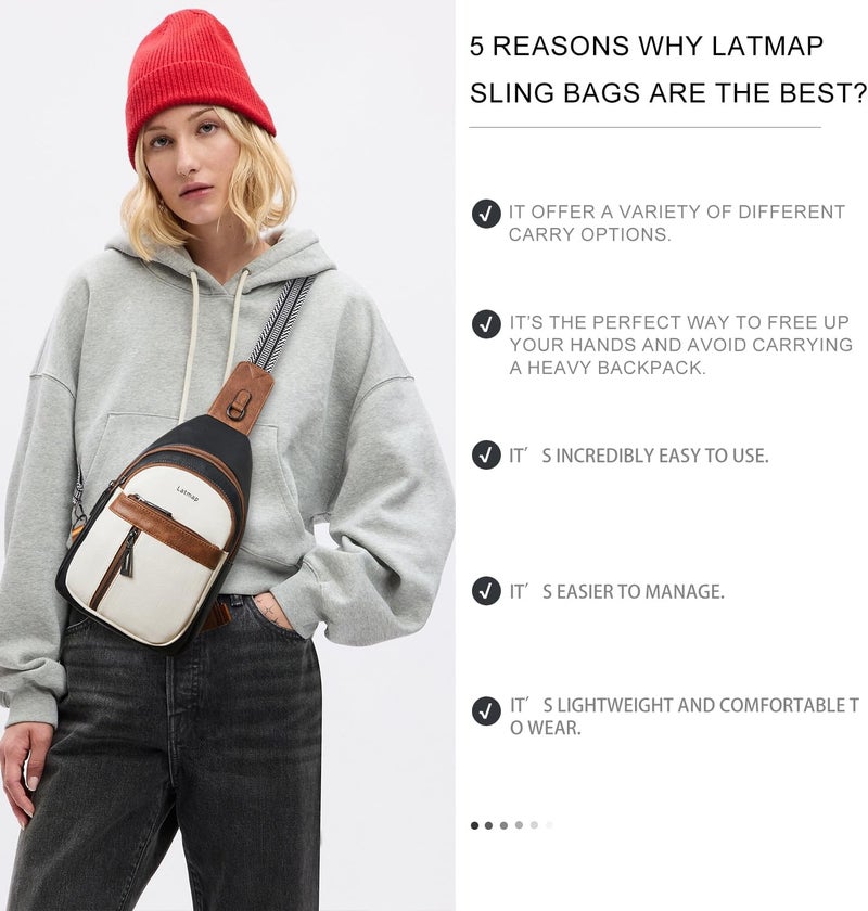 LATMAP 7L Sling Bag For Women Men Backpack Fanny Pack Crossbody Chest Travel Shoulder Belt Bags Purse Handbag PU Leather - Image 2